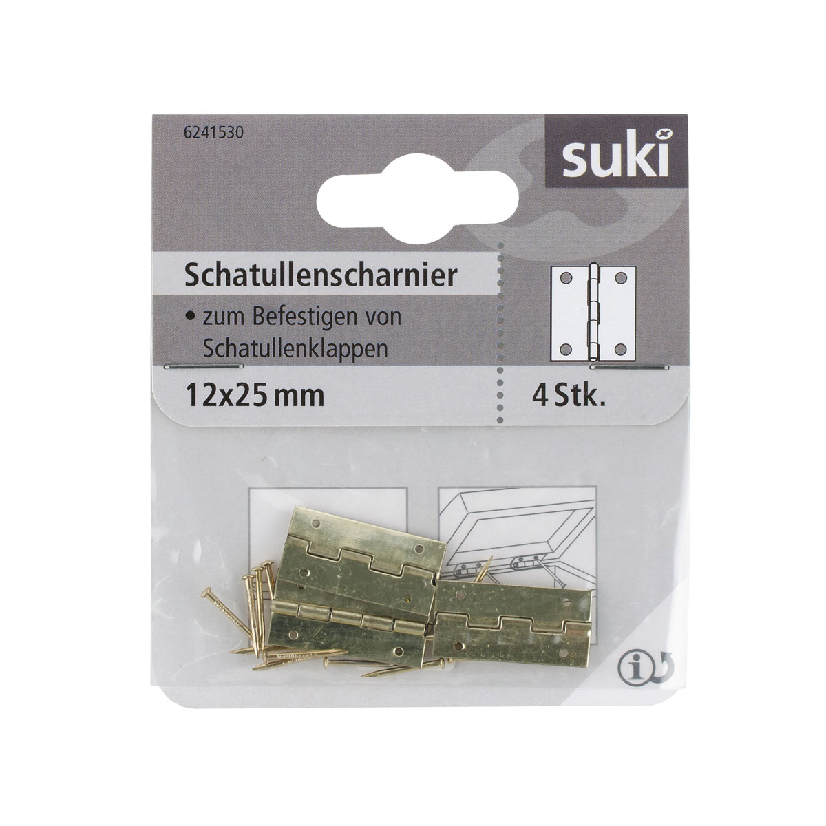 Suki Schatullenscharnier 1,2 x 2,5 cm vermessingt 4 Stück