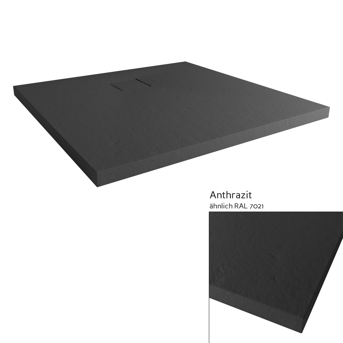 QUICK72 Mineralgruss-Duschwanne Modern Line Steinoptik, Anthrazit, 900 / 1200 mm