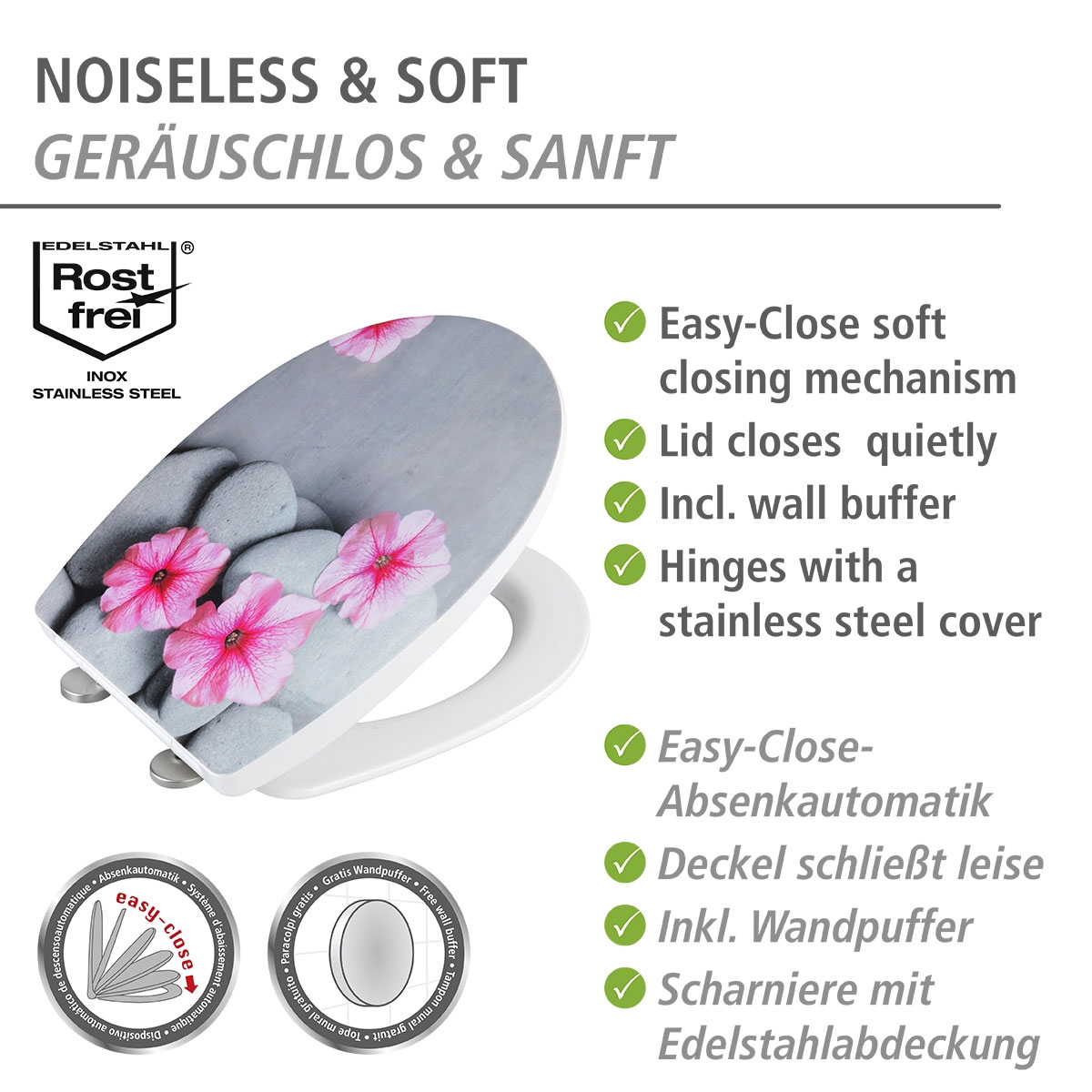 Wenko  WC-Sitz Pretty mit Hochglanz-Oberfläche Toilettensitz mit Absenkautomatik Schnellbefestigung aus bruchstabilem Thermoplast Bild 4