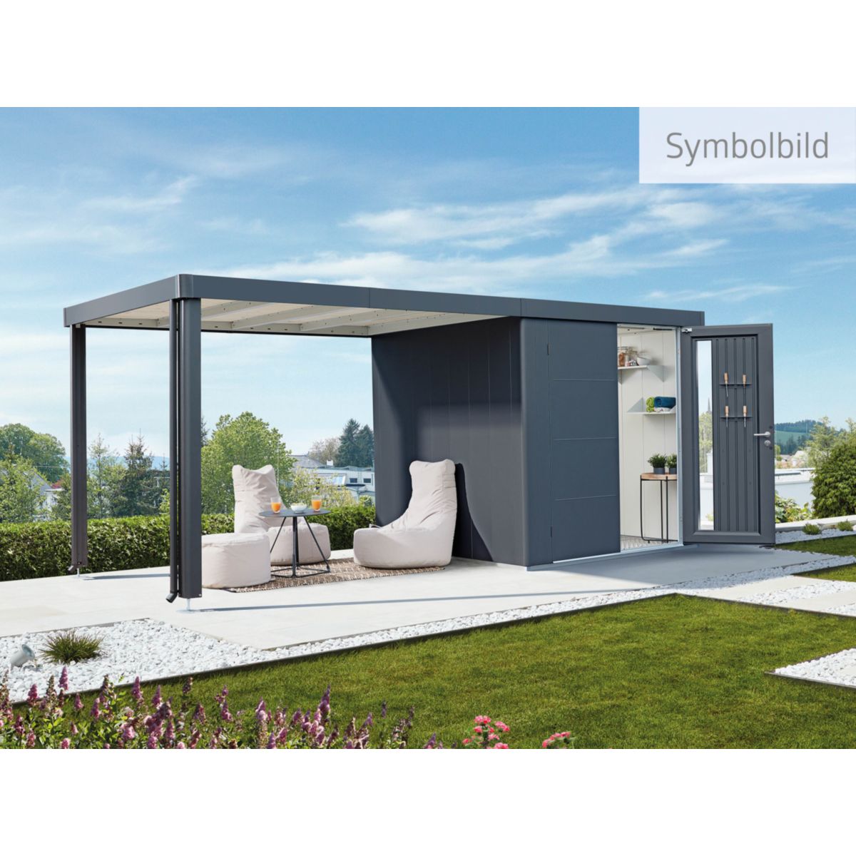 Biohort Gerätehaus Neo 4B Standardtüre dunkelgrau-metallic Bild 4