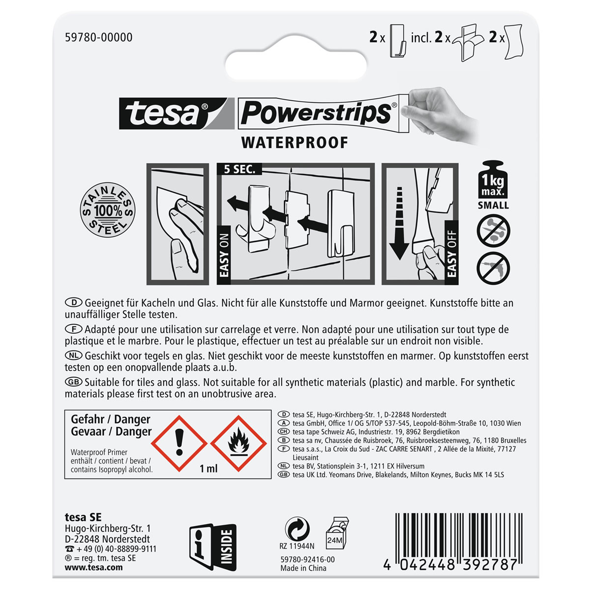 Tesa Powerstrips Waterproof Haken Small Metall rechteckig Bild 2