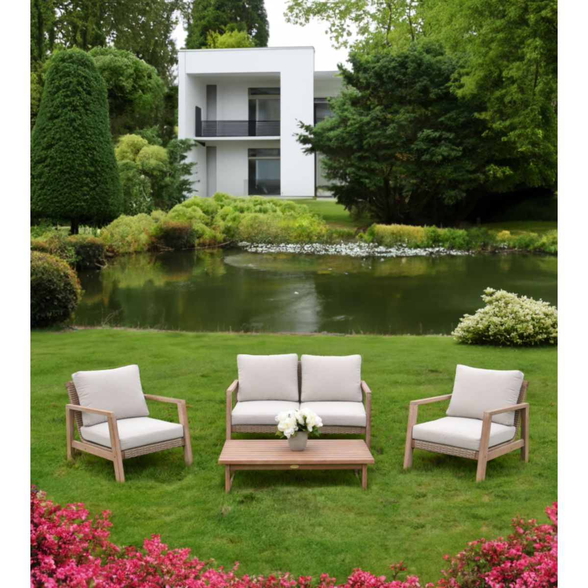 Garden Pleasure Lounge-Set SAN MATEO, 4-teilig, Eukalyptus,Geflecht,Polyester100% Bild 8