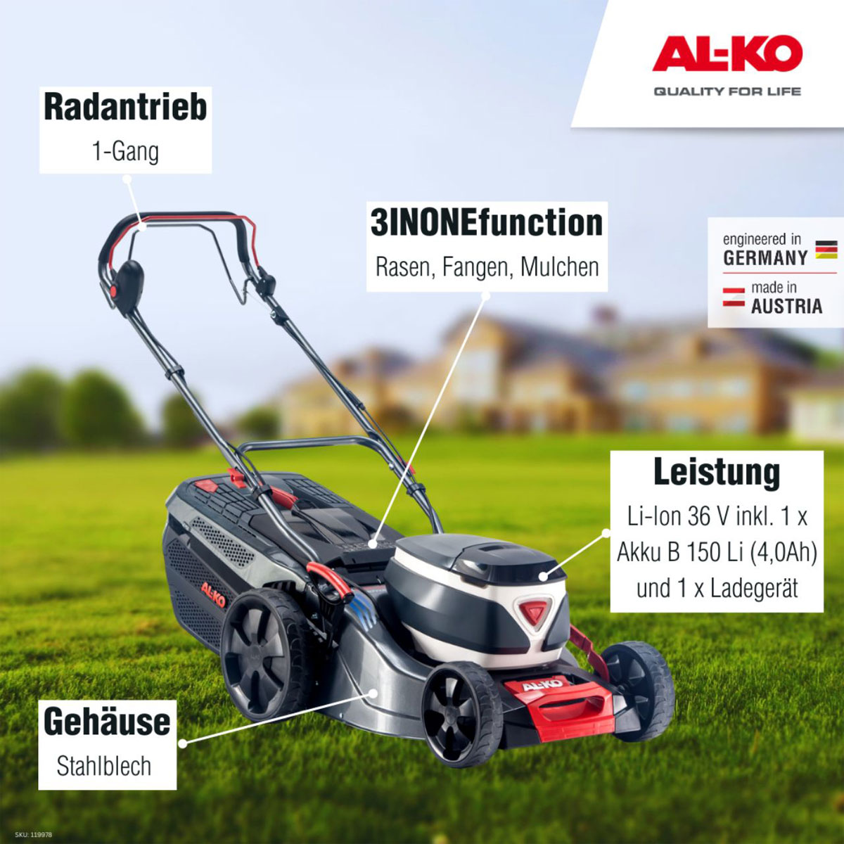 AL-KO  Akku-Rasenmäher 46.2 36V Li SP Comfort inkl Akku und Ladegerät Bild 11