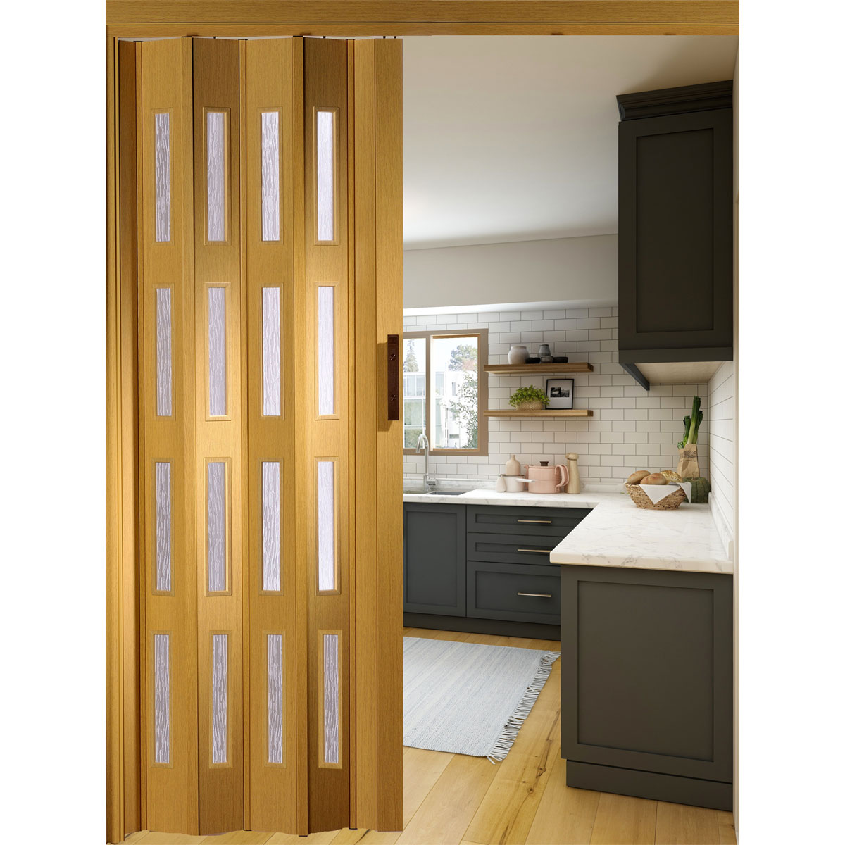 FORTE Kunststoff-Falttür Luciana B 88,5 x H 202 cm Eiche hell 4 Fenster Bild 4