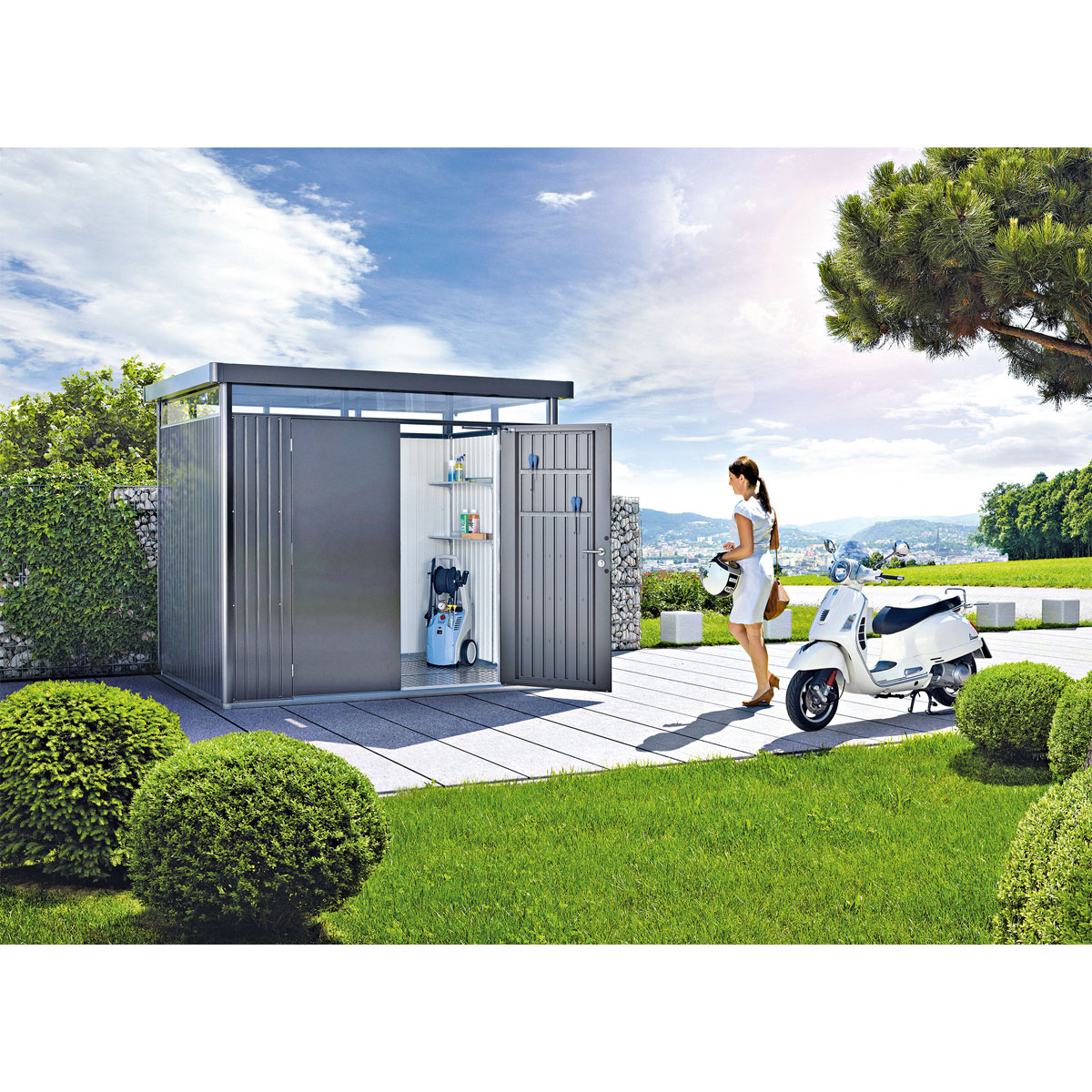 Biohort Gerätehaus HighLine Größe H2 275 x 195 x 222 cm Standardtür Bild 2