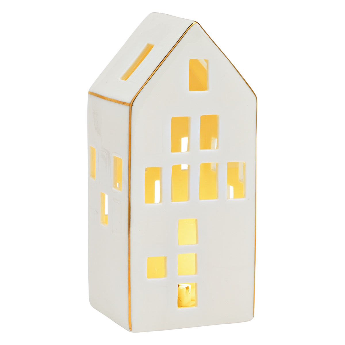Haus mit LED aus Porzellan weiß  8 x 17 x 7 cm