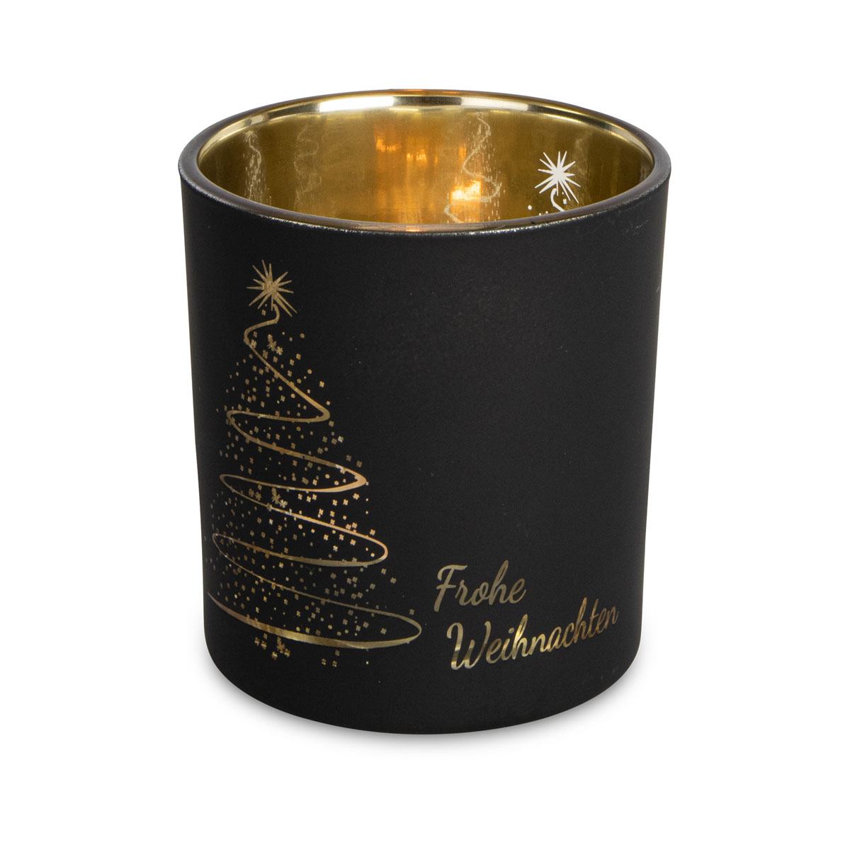 Teelichtglas mit Weihnachtsdesign Glas 7 x 8 cm schwarz
