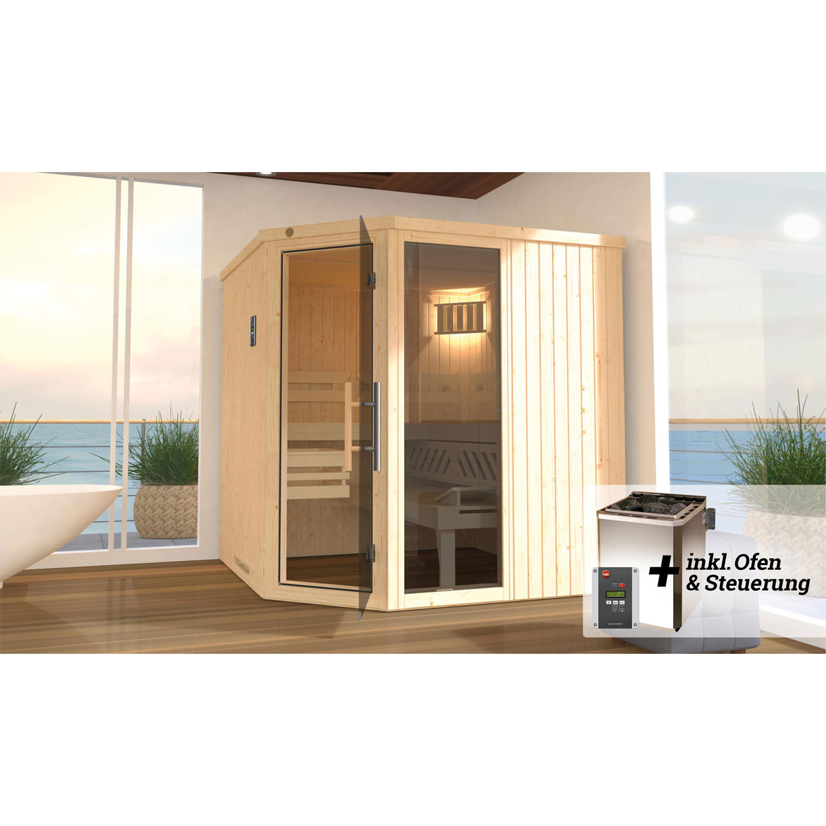 Weka  Elementsauna Varberg Größe 3 Sparset 7,5 kW Bio S Massivholztuer Bild 2