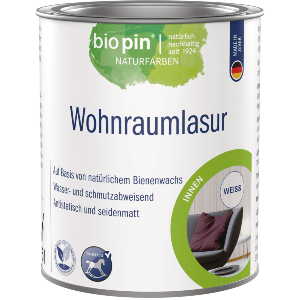 Biopin Wohnraumlasur WEISS 0,375 l