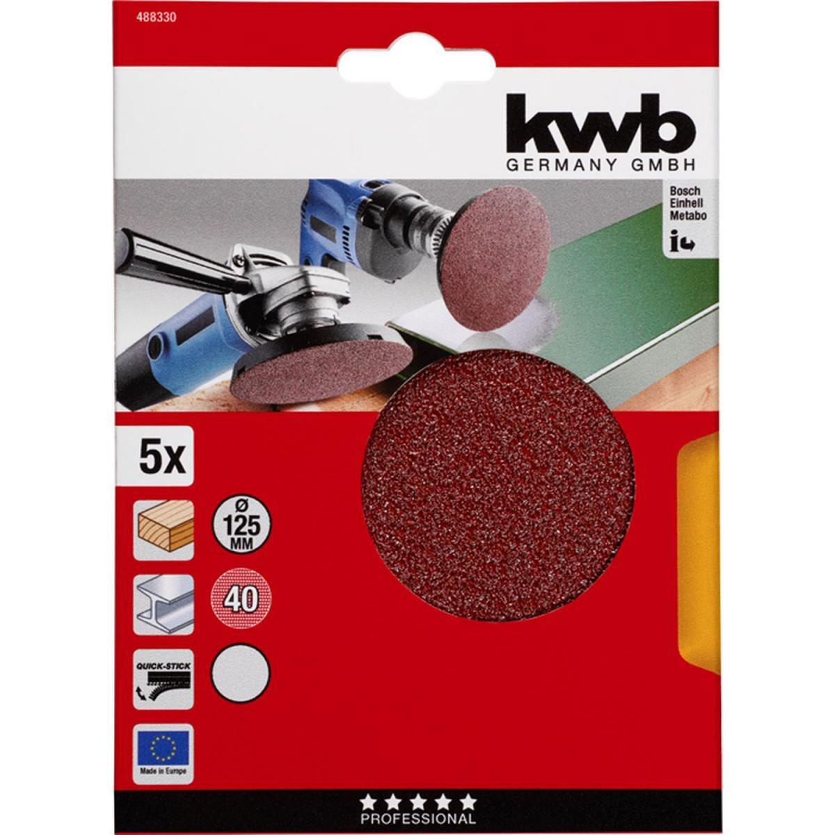 kwb  Schleifscheiben Quick-Stick Holz und Metall Durchmesser 125 mm K40 Bild 2