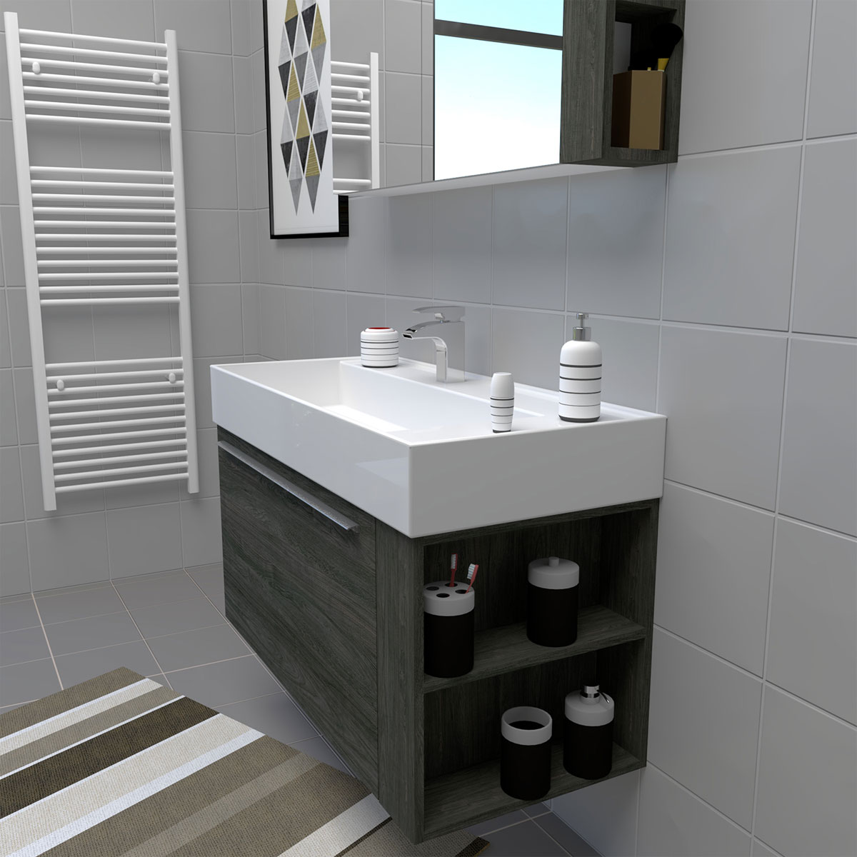 Progetto Idea Stella Badmöbel DOMUS 100 Ulme onyx mit Spiegelschrank und Lampe Bild 4