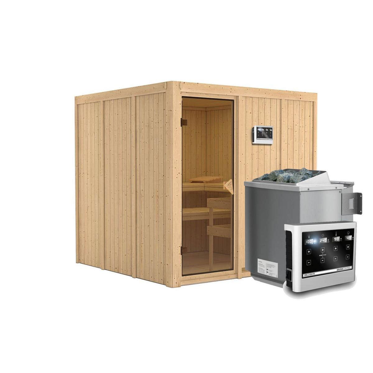 Karibu Systemsauna Rodin 68 mm 9 kW Ofen Bio externe Strg ohne Dachkranz Bild 2