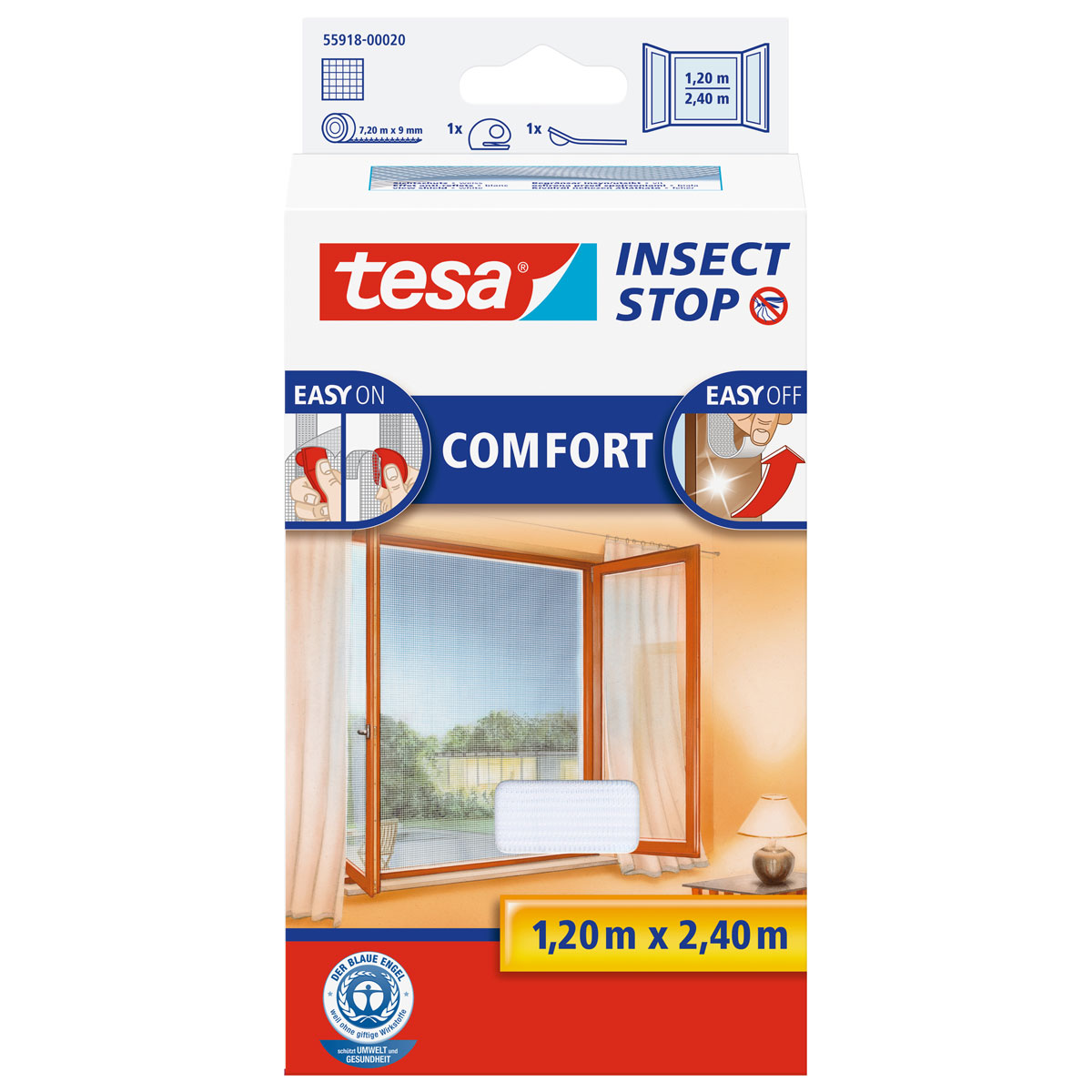 Tesa Fliegengitter Comfort 120 x 240 cm weiß für bodentiefe Fenster