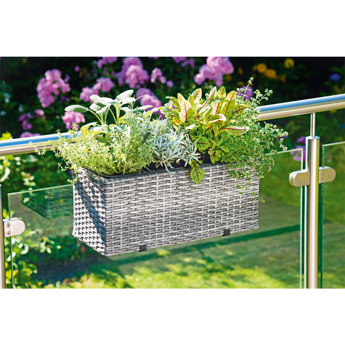 Haveson Rattan-Balkonkasten Lotus geflochten grau