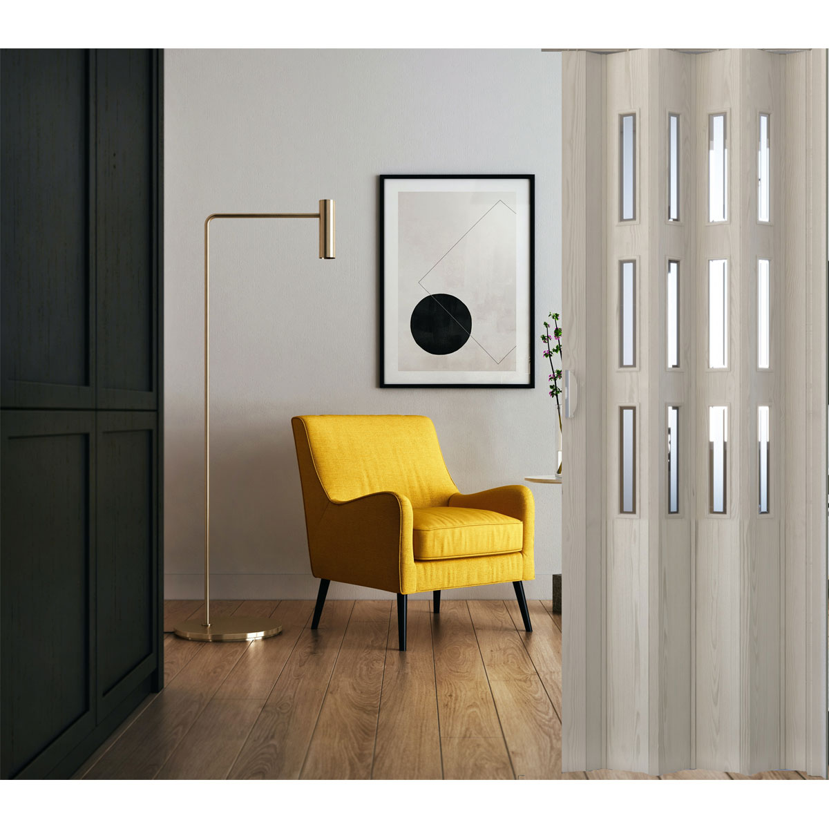 FORTE Kunststoff-Falttür Luciana B 88,5 x H 202 cm Eiche weiß 3 D 3 Fenster Bild 6