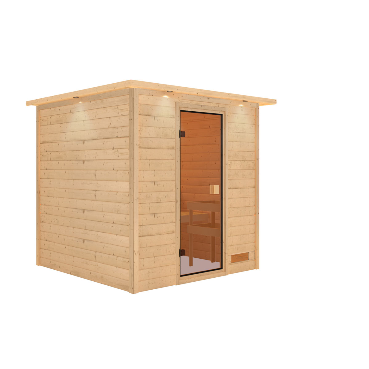 Karibu Sauna Jara mit Kranz naturbelassen ohne Ofen Bild 1