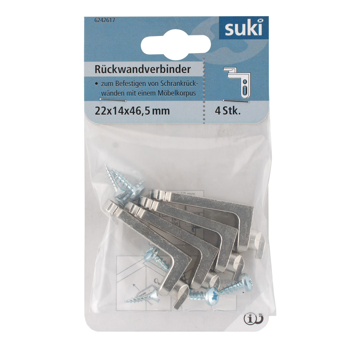 Suki Rückwandverbinder Stahl 2,2 x 1,4 cm 4 Stück
