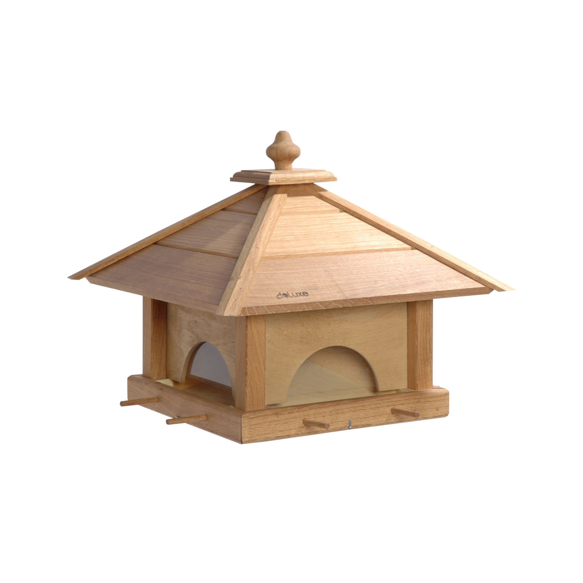 dobar Vogelfutterhaus 4 Schubladen 46,5 x 46,5 x 39 cm zum Aufstellen Eiche Braun