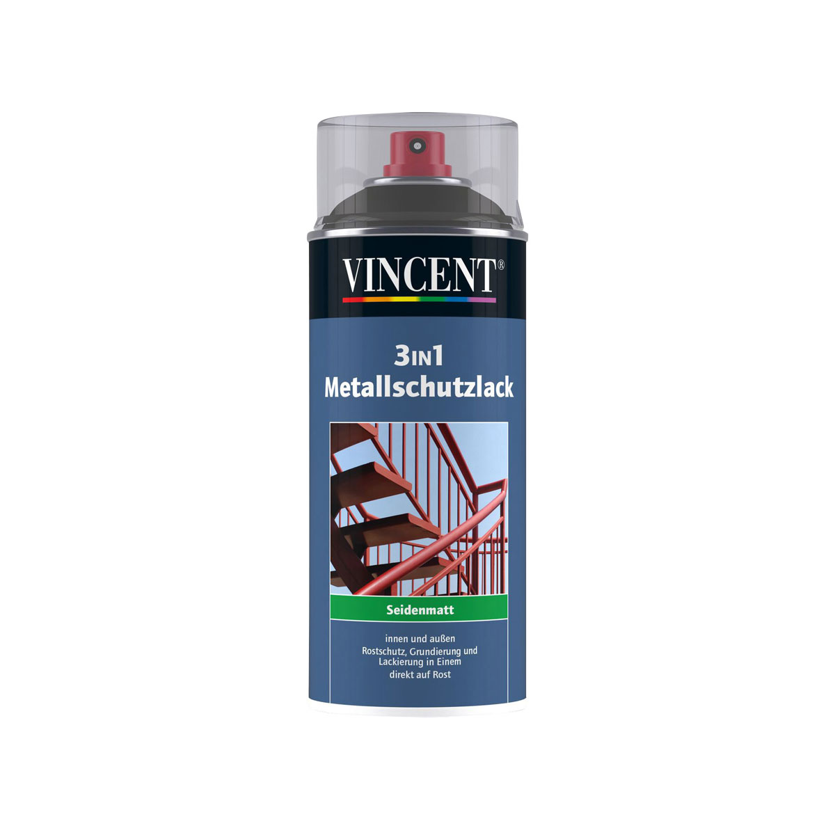 Vincent 3in1 Metallschutzsprühlack schwarz seidenmatt 400 ml