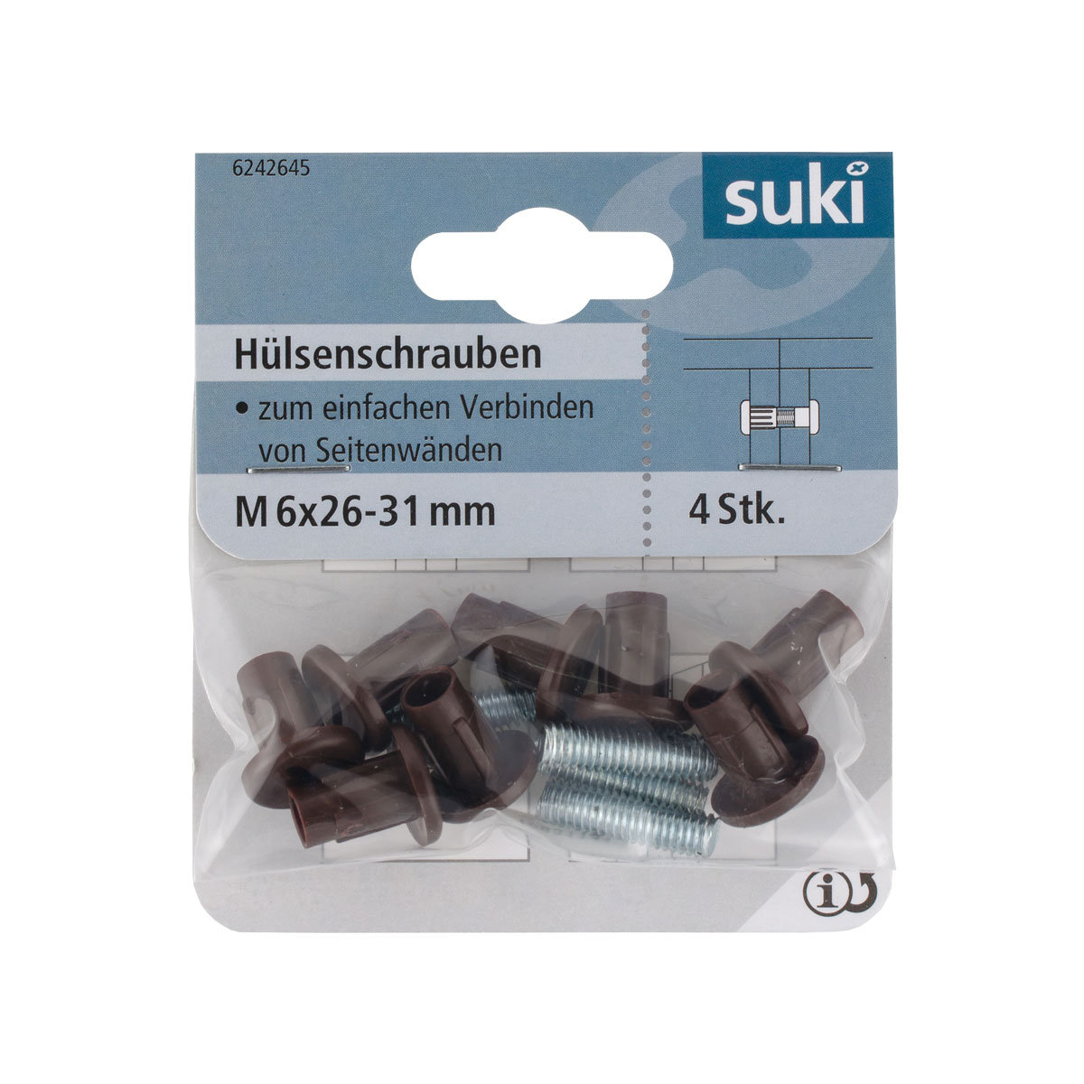Suki Hülsenschraube Senkkopf 26-31 mm brüniert 4 Stück