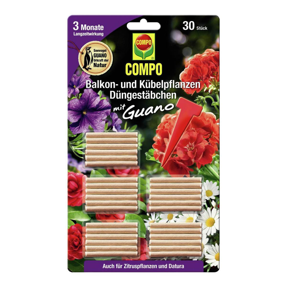 Compo Balkon- und Kübelpflanzen Düngestäbchen mit GUANO 30 Stäbchen