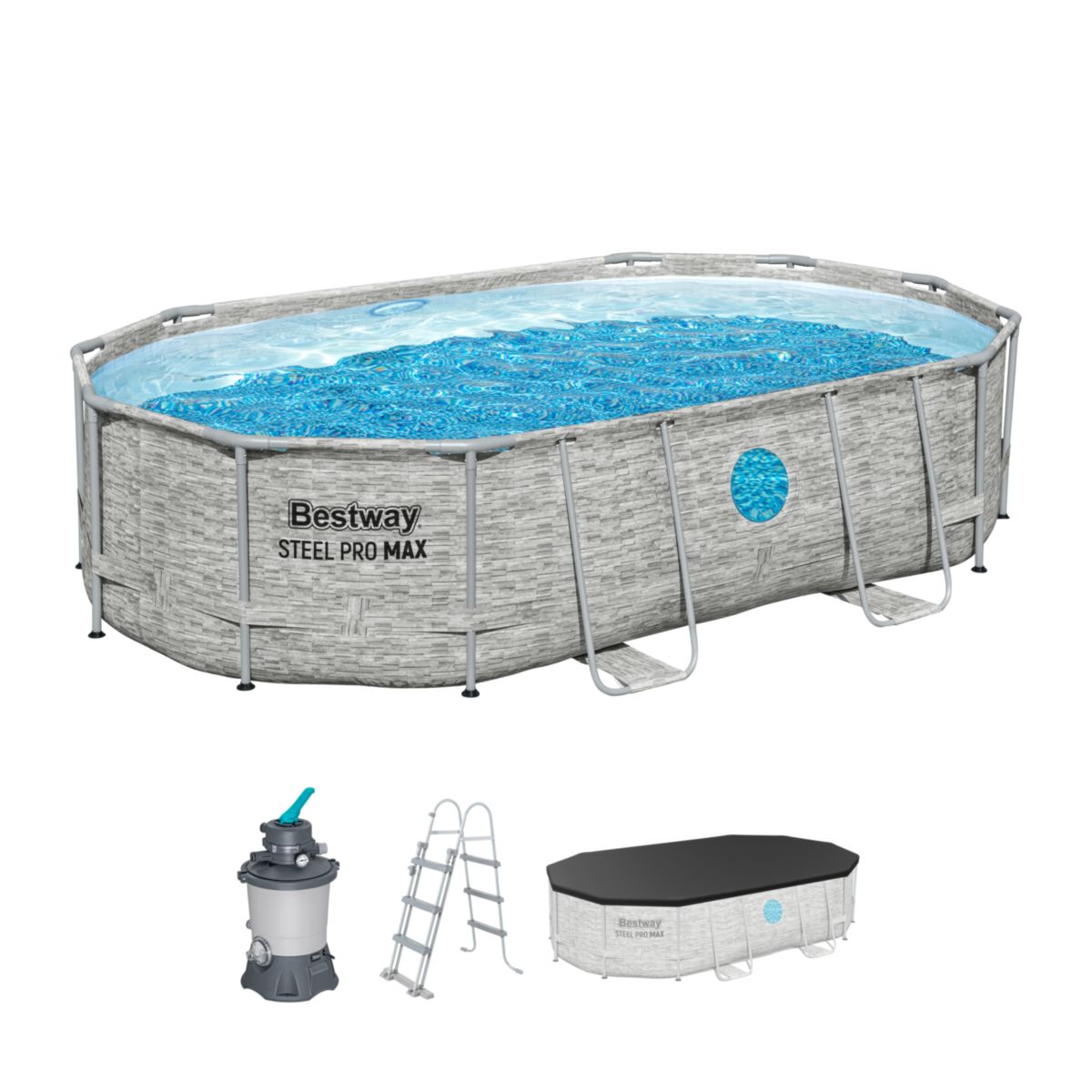Bestway Steel Pro Max Frame Pool 488 x 305 x 107 cm Steinwand-Optik Cremegrau