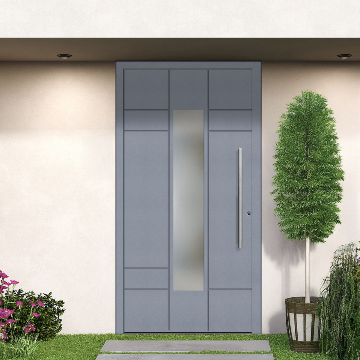 Schüco Aluminium Haustür 603 Como Excellent 1100 x 2100 mm RAL9016/7040 DL