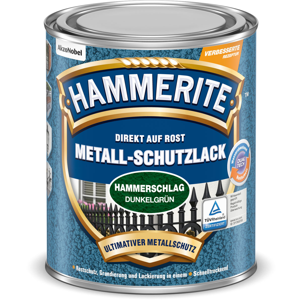 Hammerite Metallschutzlack dunkelgrün Hammerschlag 2,5 L