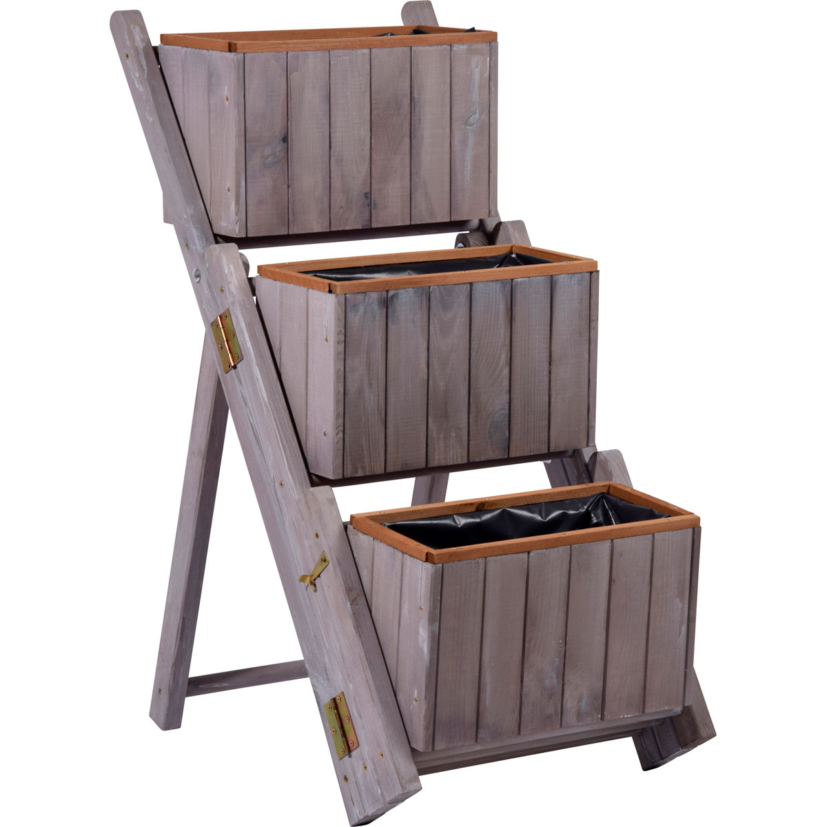 dobar Pflanztreppe ausklappbar 41 x 85 x 55 cm grau Kiefer grau