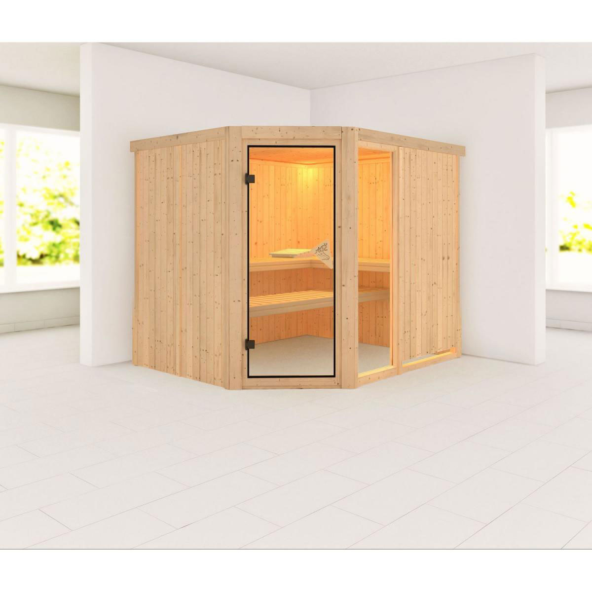 Karibu Systemsauna Fiona 3 68 mm ohne Ofen ohne Dachkranz Bild 1