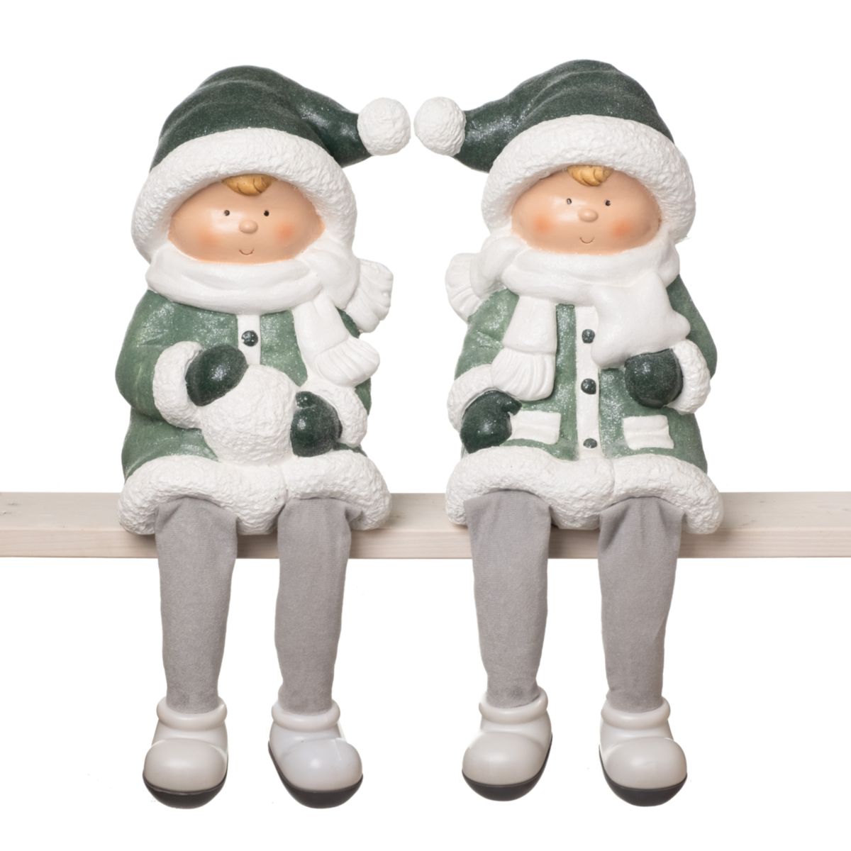 Kantensitzer Winterkinder 2er-Set 30cm grün weiss