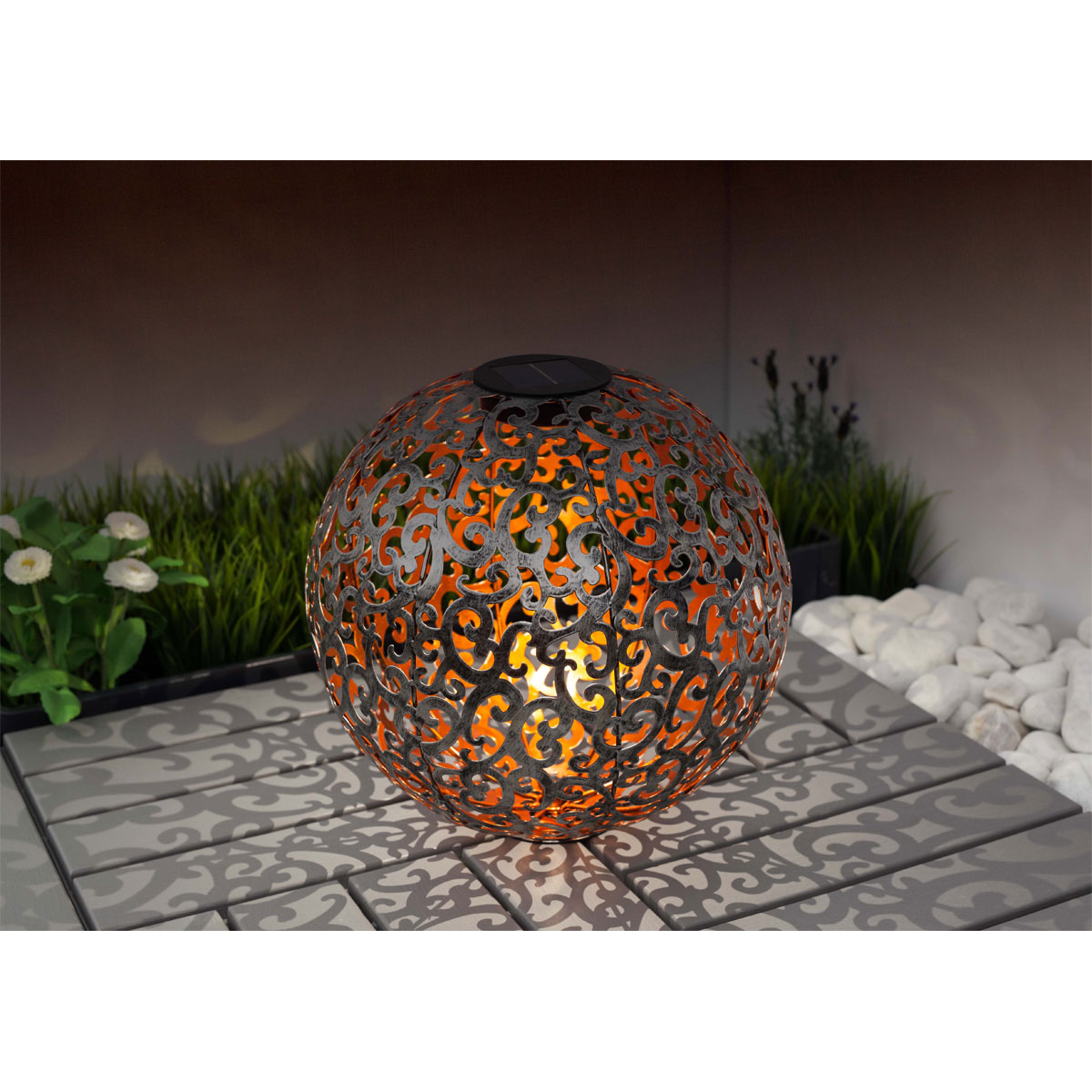 Flector Garten LED-Solar-Dekokugel Orient silber gebürstet Durchmesser 30 cm Bild 3