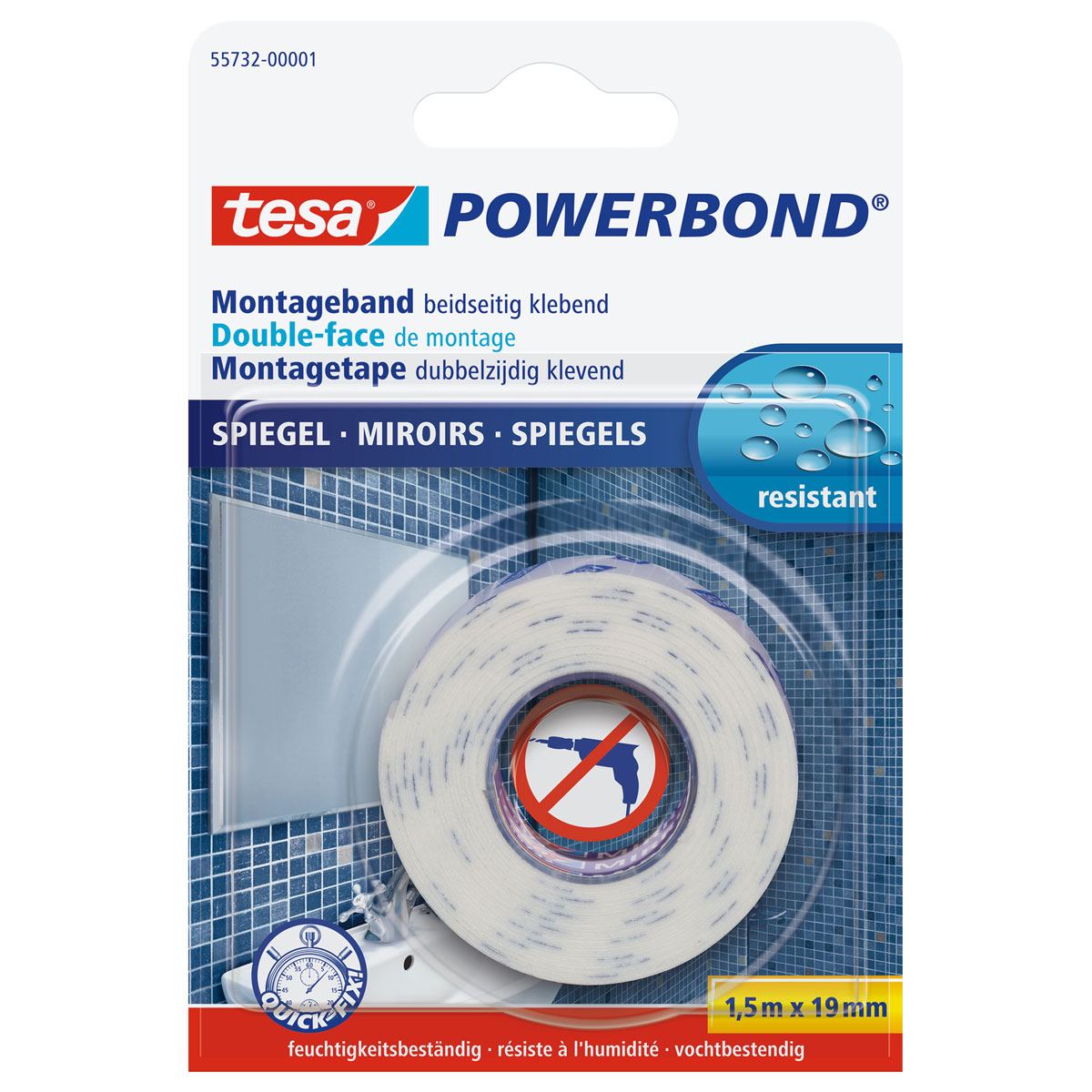 Tesa MontagebandPowerbond für Spiegel 1,5 x 0,019 m