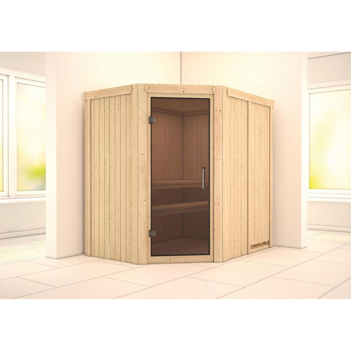 Karibu Sauna Saja Eckeinstieg ohne Ofen kein Kranz Energiespartür Bild 5