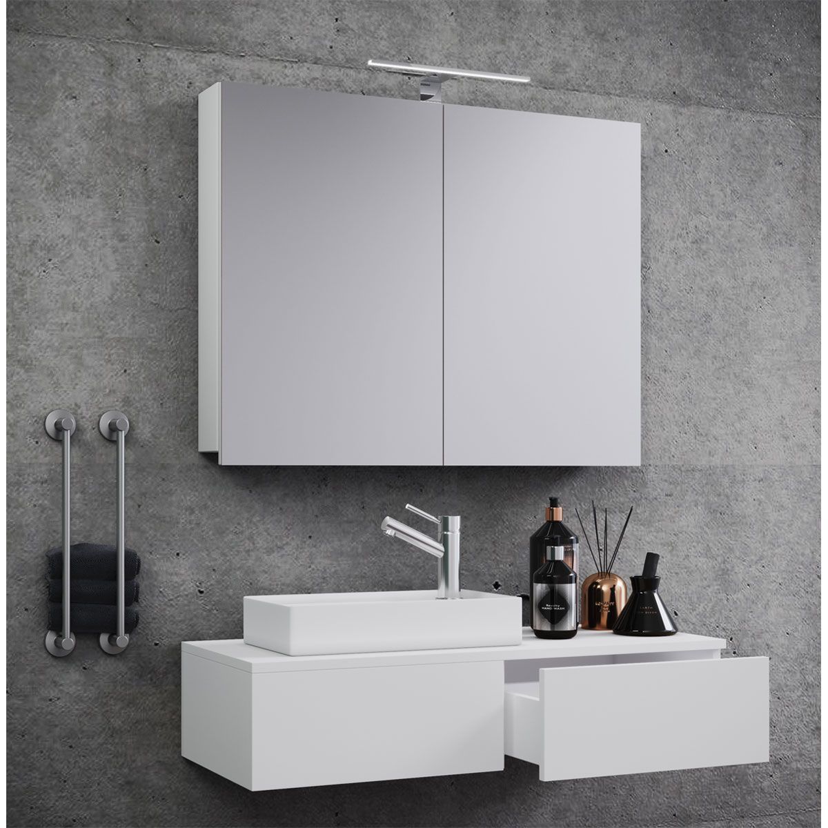 Gäste-Waschplatz Gudas 3-teilig mit Spiegelschrank weiß Bild 2