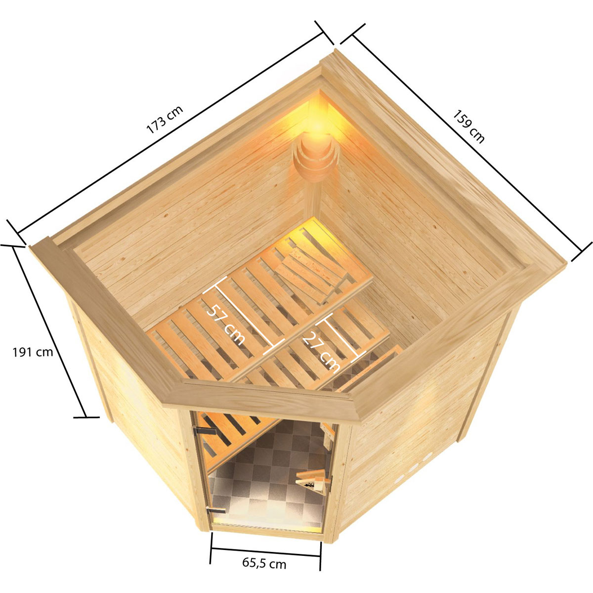 Karibu Sauna Antonia 3,6 kW mit Kranz naturbelassen integrierte Steuerung Bild 2