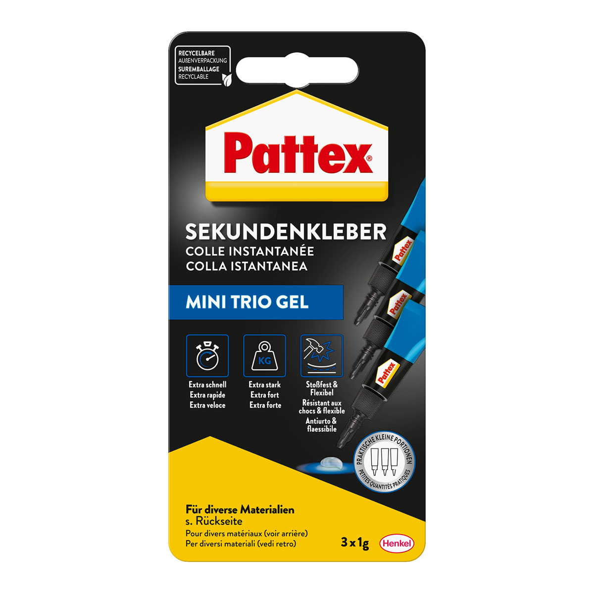 Pattex Sekundenkleber Ultra Gel Mini Trio 3 x 1 g