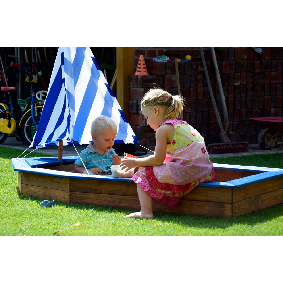 dobar Sandkasten Schiff-Form 180 x 96 x 125 cm blau-weiß gestreift Bild 5
