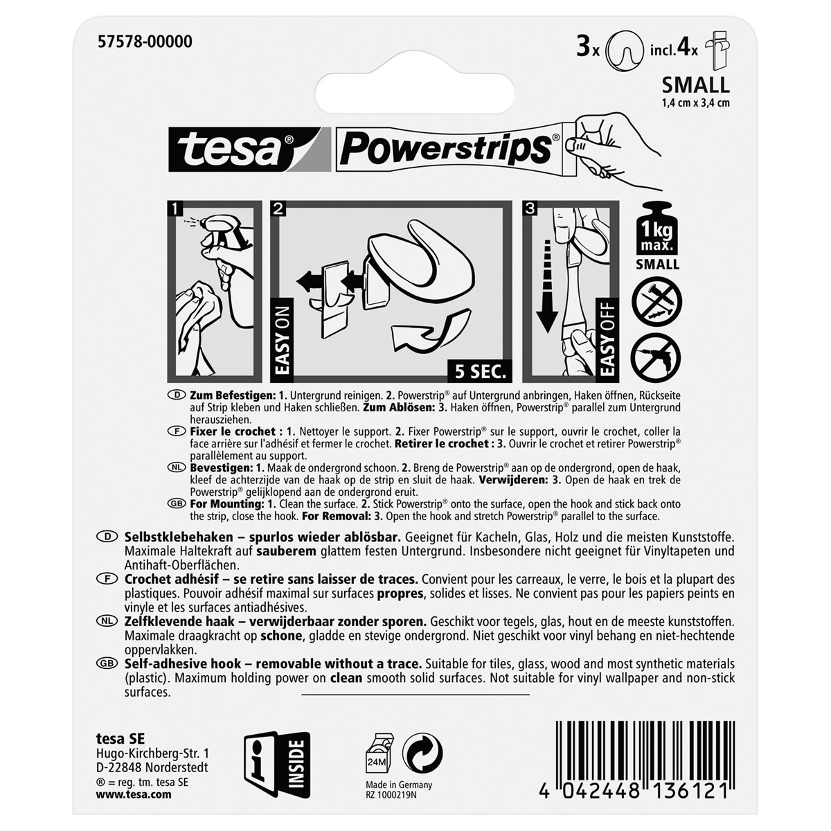 Tesa Powerstrips Haken Small rund chrom 3 Stück Bild 3