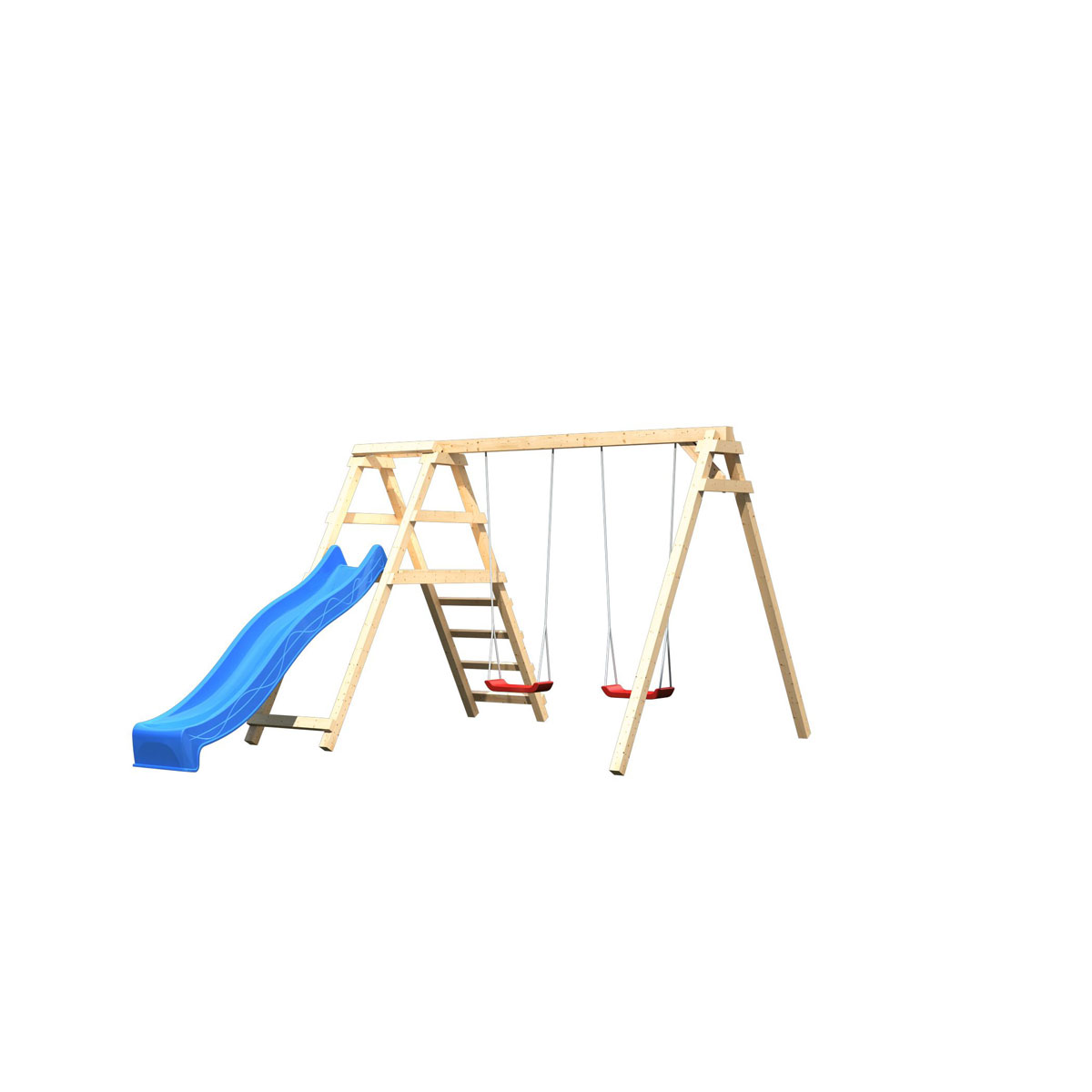 Karibu Doppelschaukel Felix mit Klettergerüst und Rutsche Bild 1
