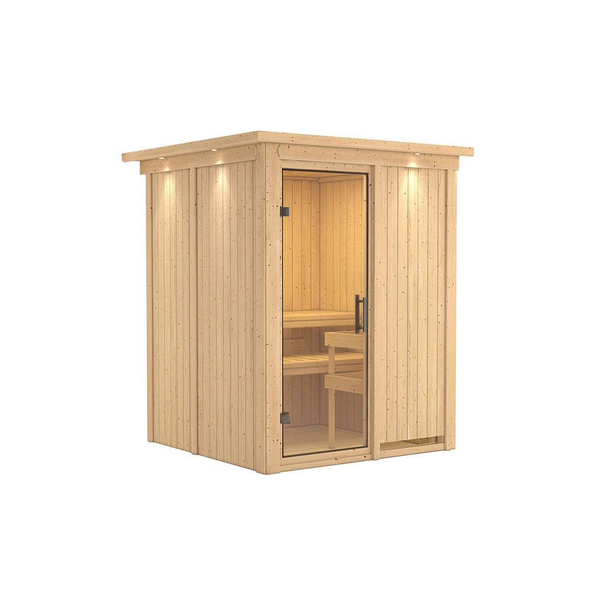 Karibu Sauna Minja Fronteinstieg ohne Ofen mit Kranz Klarglas-Tür Bild 2