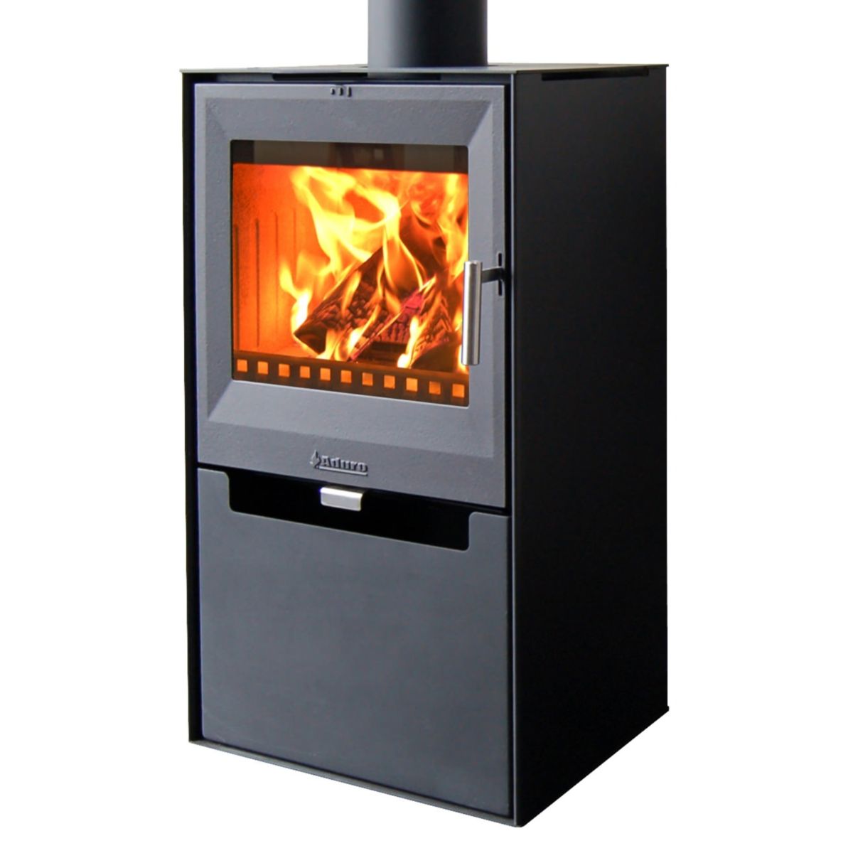 Kaminofen Aduro 14 mit Aduro Tronic, Tür aus Gusseisen, integriertes Holzfach