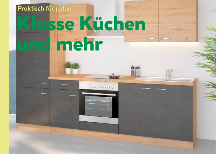 Küchenzeile mit Text "Klasse Küchen und mehr"