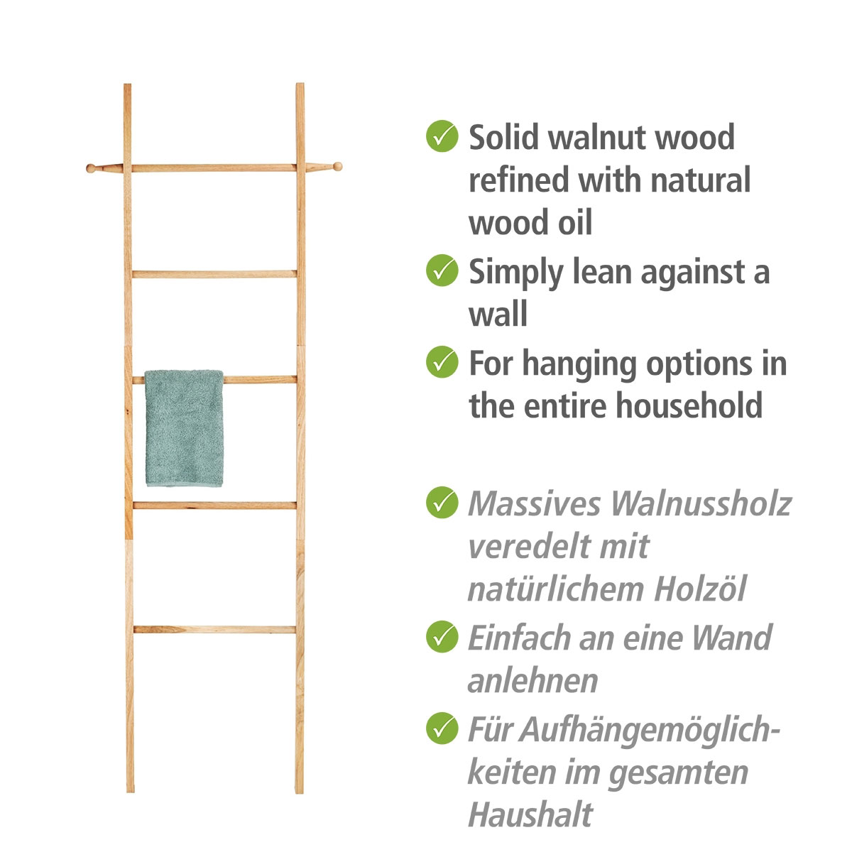 Wenko  Handtuchleiter Norway Walnussholz massiv Handtuchhalter Bild 4