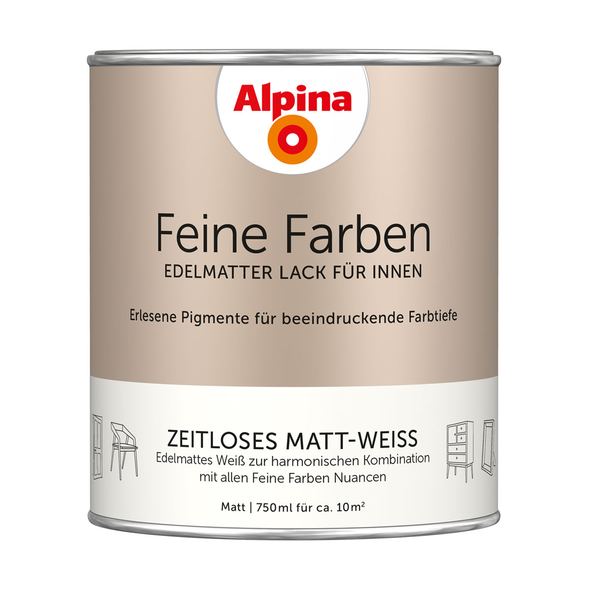 Alpina  Buntlack Feine Farben Lack Zeitloses Matt-Weiss 750ml
