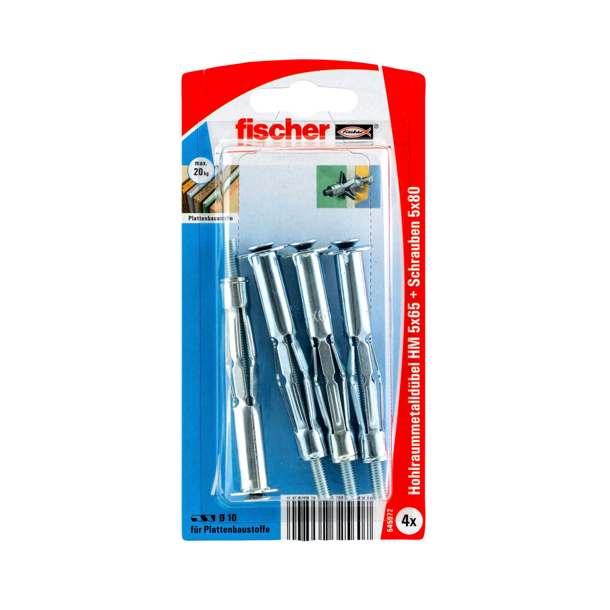 Fischer Hohlraum-Metalldübel 5 x 65 mm mit metrischer Schraube 4 Stück