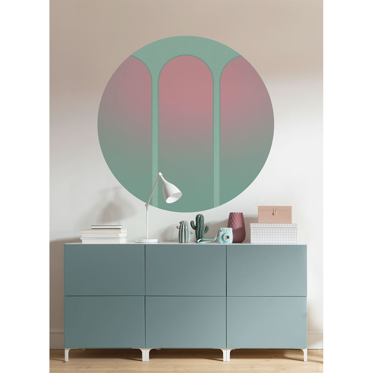 Komar  Selbstklebende Vlies Fototapete rund Three Doors Durchmesser 125 cm