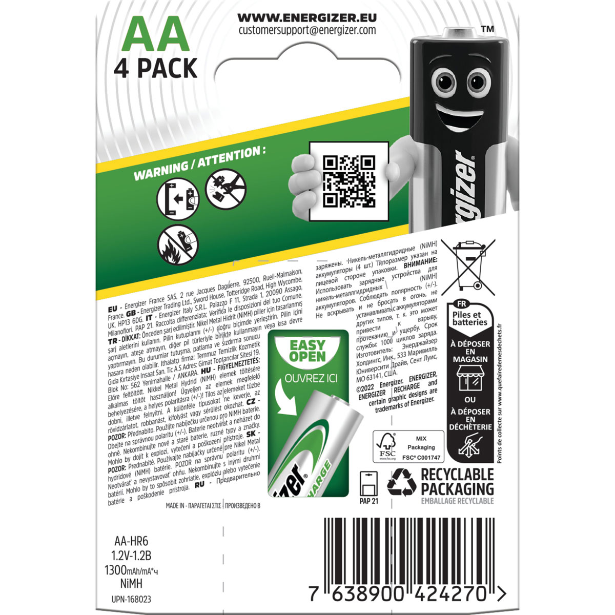 Energizer Mignon AA-Batterien Universal 1.300 mAh wiederaufladbar 4 Stück Bild 2