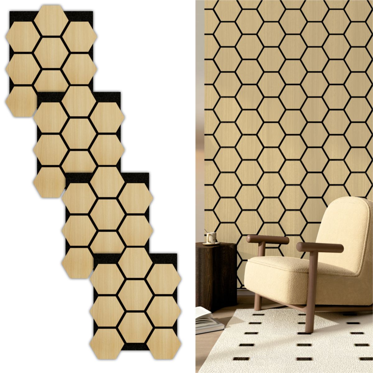 Hexagon Akustikpaneele Echtholzoberfläche Eicheoptik