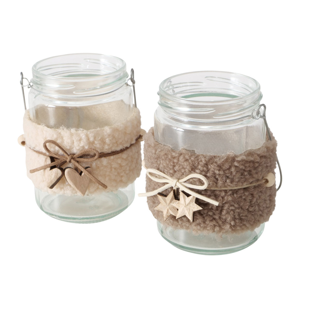 Windlicht Jaro Rund Herz Stern 9 x 9 x 11 cm beige-braun transparent Glas mit Text Bild 2